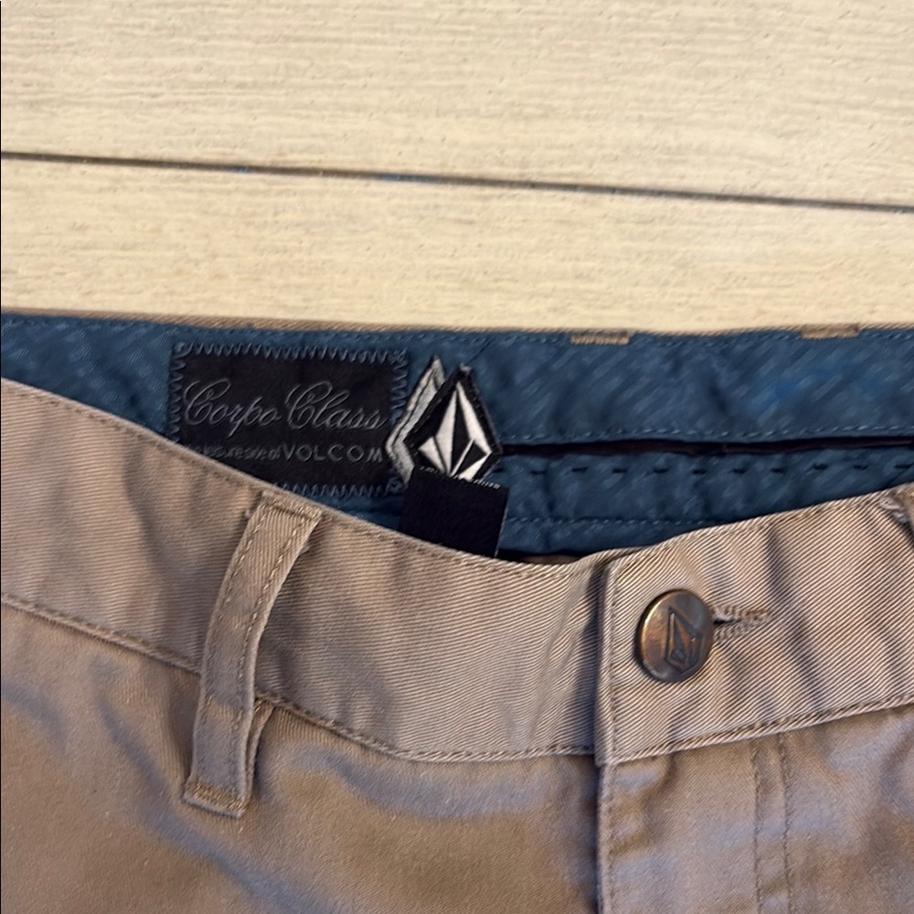 Volcom Tan Chino Pants with Navy Waistband